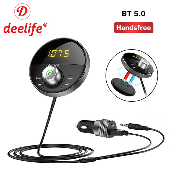 (Free Shipping) Deelife Bluetooth AUX Adapter in Car Handsfree Kit BT 5.0 Audio Receiver for Auto Phone Hands Free Carkit FM Transmitter
