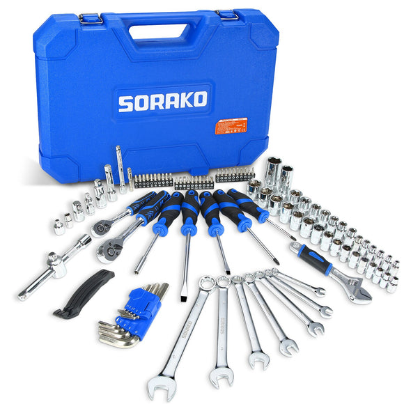 (FREE SHIPPING)  97-Pc Filled Tool Box with Wrench,Screwdriver,Socket Wrench,Bit Set etc.Ideal for Home Garage DIY Tools in a Compact Case