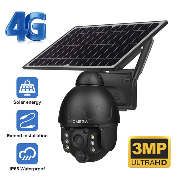 INQMEGA 4G Solar Camera Or WiFI 3MP  Solar Panel Battery Security Camera Outdoor PTZ CCTV Camera Smart Security Monitor Camera