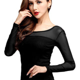 Tops Womens Blouse Shirt Black White Sexy Long Casual Long Sleeve Lace Blusas Under Shirts Elastic Tops and Blouses Women New
