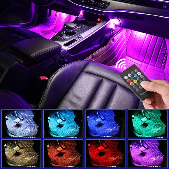 (Free Shipping) LED Car Foot Light Ambient Lamp With USB Wireless Remote Music Control Multiple Modes Automotive Interior Decorative Lights
