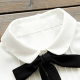 Gold Angel White Blouses Chiffon Peter Peter Pan Collar Casual Shirt Ladies Tops School Blouse 2 style Female Elegant Black Bow Tie