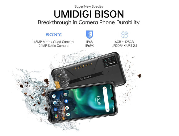 Free Shipping-UMIDIGI BISON IP68/IP69K Waterproof Rugged Mobile Phone 48MP Matrix Quad Camera 6.3 FHD+ Display 6GB+128GB NFC Smartphone