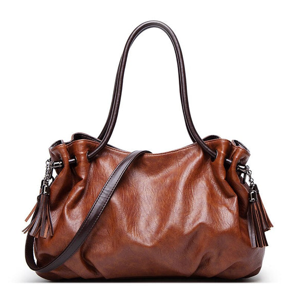 401/2022 Soft Leather Female Bag Casual Pleated Shoulder Bag Tassel Design Bag For Women