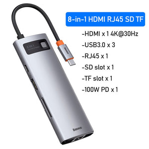 Super Splitter USB HUB Type C to HDMI Compatible USB 3.0 Adapter 8 in 1 Splitter