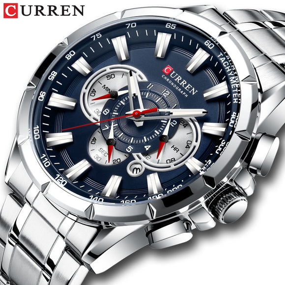 (Free Shipping) wristwatch G7 CURREN New Casual Sport Chronograph Men's Watches Stainless Steel Band Wristwatch Big Dial Quartz Clock with Luminous Pointers
