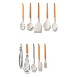10/11/12/Set Silicone Kitchen Utensil Cooking Non- stick Spatula Shovel Tong Soup Ladle Wooden Handle Stainless Steel Storage Box