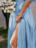 The White Angel Summer Women's Dress 2022  lace up v-neck women summer dress blue Elegant puff Evenings\Holidays