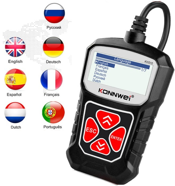 (FREE SHIPPING) KW310 OBD2 Scanner for Auto OBD 2 Car Scanner Diagnostic Tool Automotive Scanner Car Tools Russian Language PK Elm327